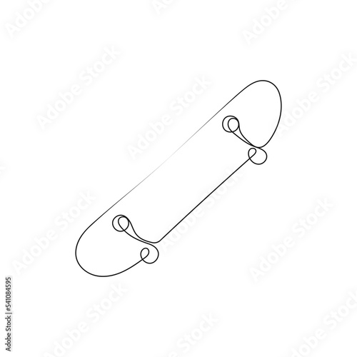 One line drawing of skateboard. Hipster extreme classic sport concept. Vector illustration