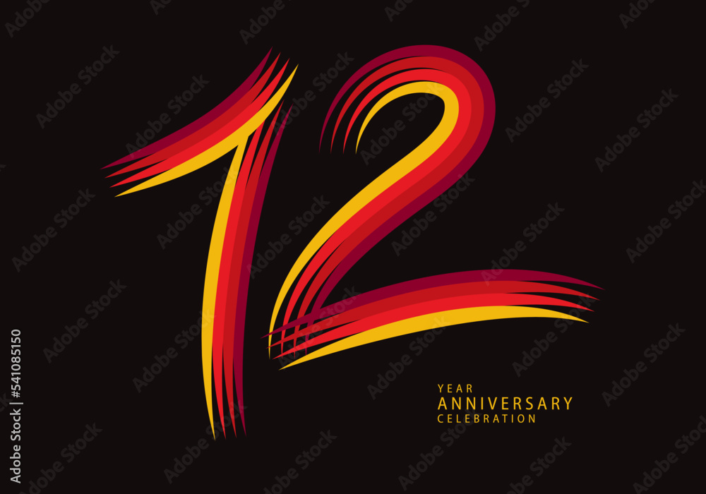 12 years anniversary celebration logotype red line vector, 12th birthday logo, 12 number design, Banner template, logo number elements for invitation card, poster, t-shirt.