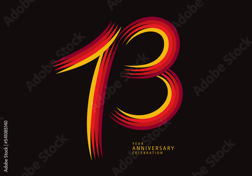 13 years anniversary celebration logotype red line vector, 13th birthday logo, 13 number design, Banner template, logo number elements for invitation card, poster, t-shirt.