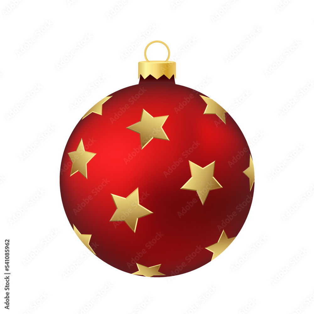 Red Christmas tree toy or ball Volumetric and realistic color illustration Red Christmas tree toy or ball Volumetric and realistic color illustration