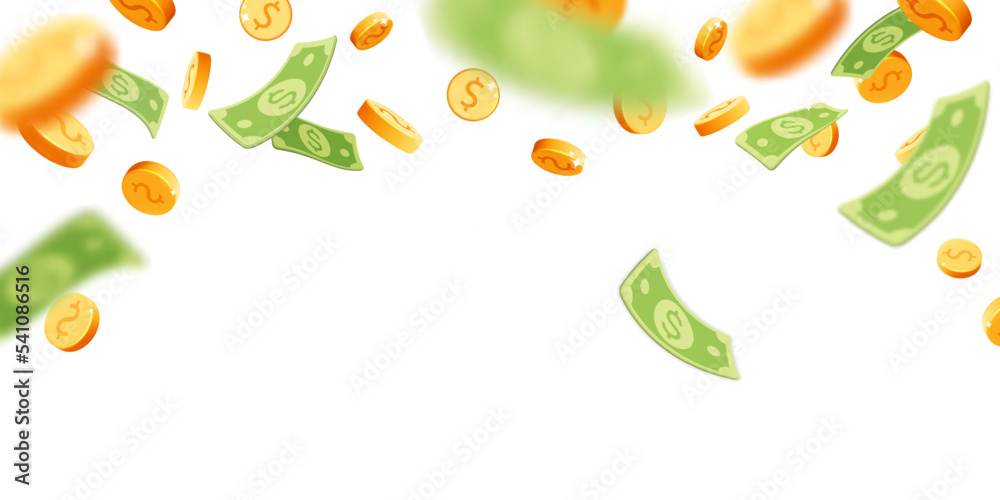3d vector floating in the air gold rain coins and green dollar paper ...