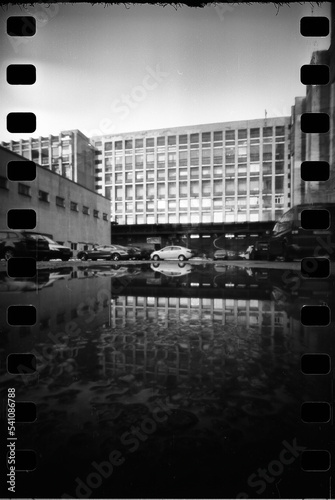 Pinhol photo of the winter forest on film