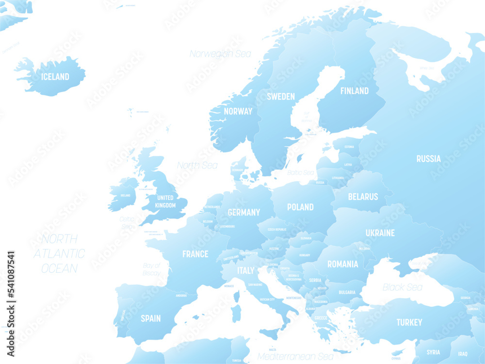 Naklejka premium Europe map detailed political map with lables