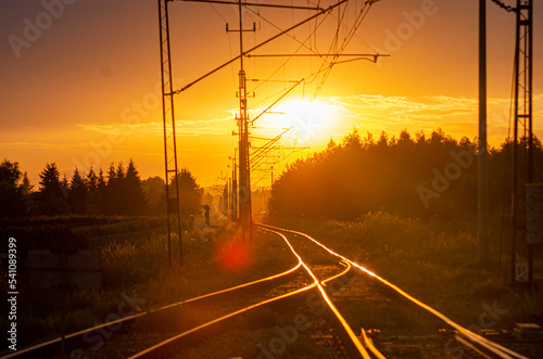 Railway tracks in the sunset.