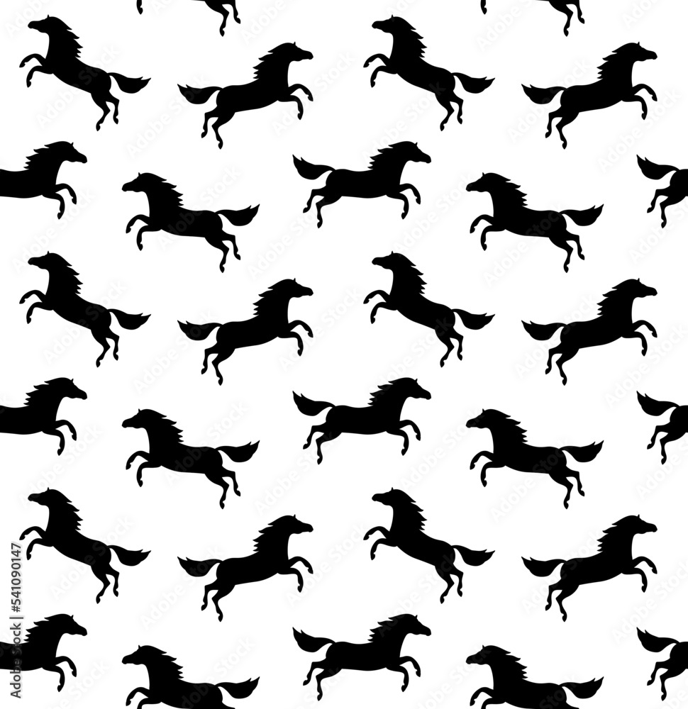 Vector seamless pattern of flat horse silhouette isolated on white background