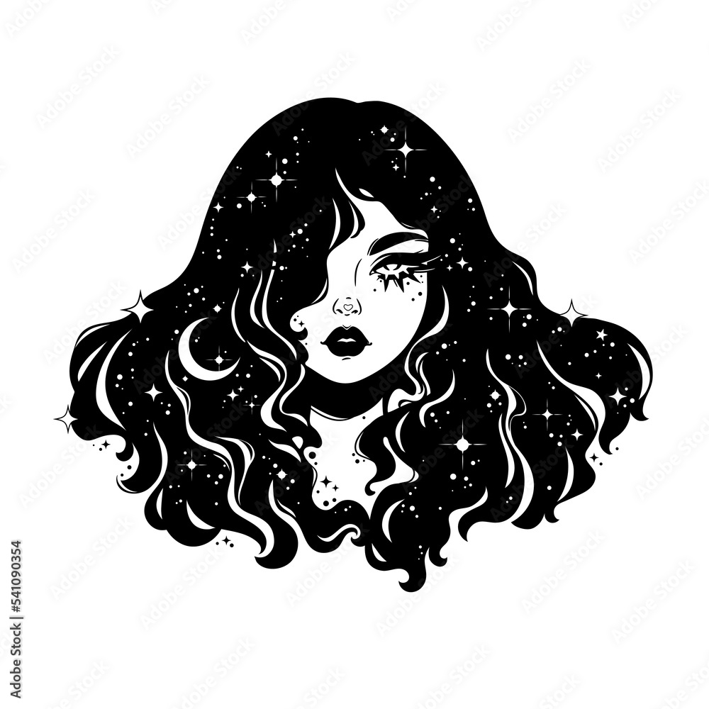portrait of a fairy girl with space hair Stock Vector | Adobe Stock