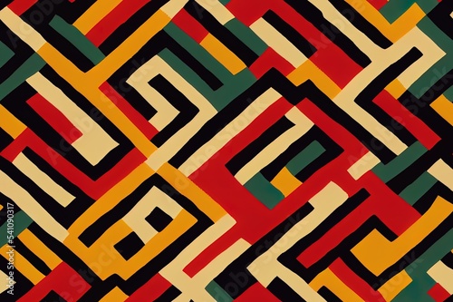 Seamless african pattern. Ethnic and tribal motifs. Orange, red, yellow, blue and black colors. Grunge texture. Vintage print for textiles. Bohemian hand drawn ornament. 2d illustration illustration.