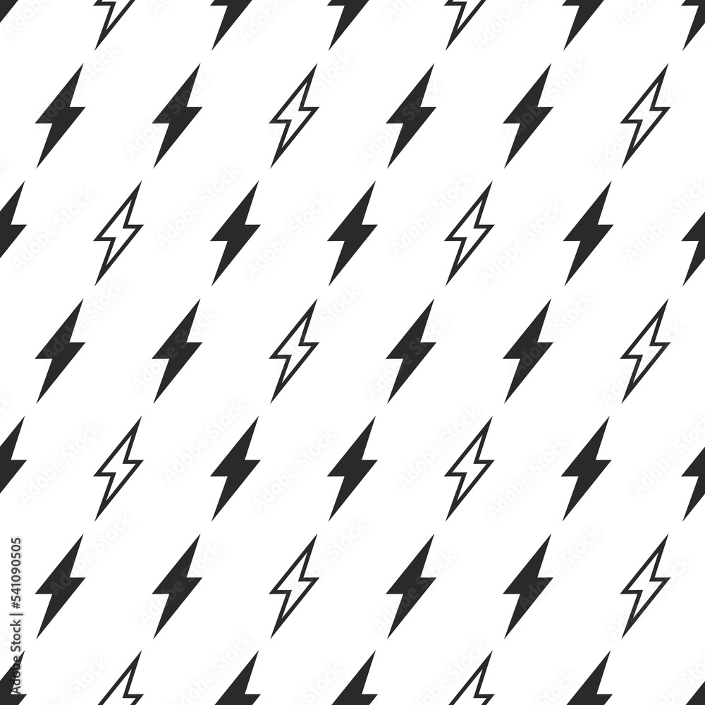 Seamless pattern with icons of black lightning bolts. Illustration