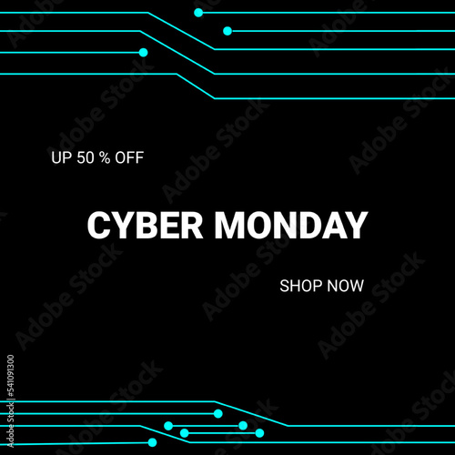 Cyber Monday sale digital circuit background banner template for business promotion vector illustration
