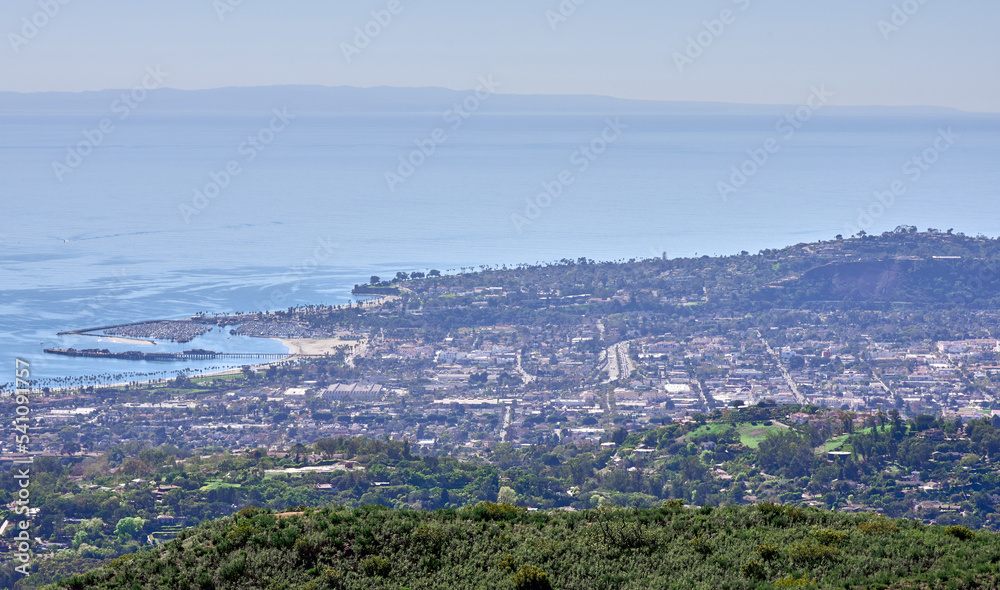 View of the City of Santa Barbara, CA as seen from the hills.