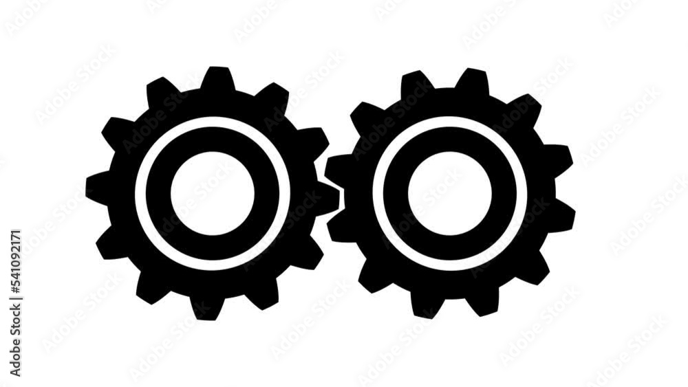 Animated video of two black gears rotating clockwise and counterclockwise on a white and green background Animated video of two black gears rotating clockwise and counterclockwise on a white and green background