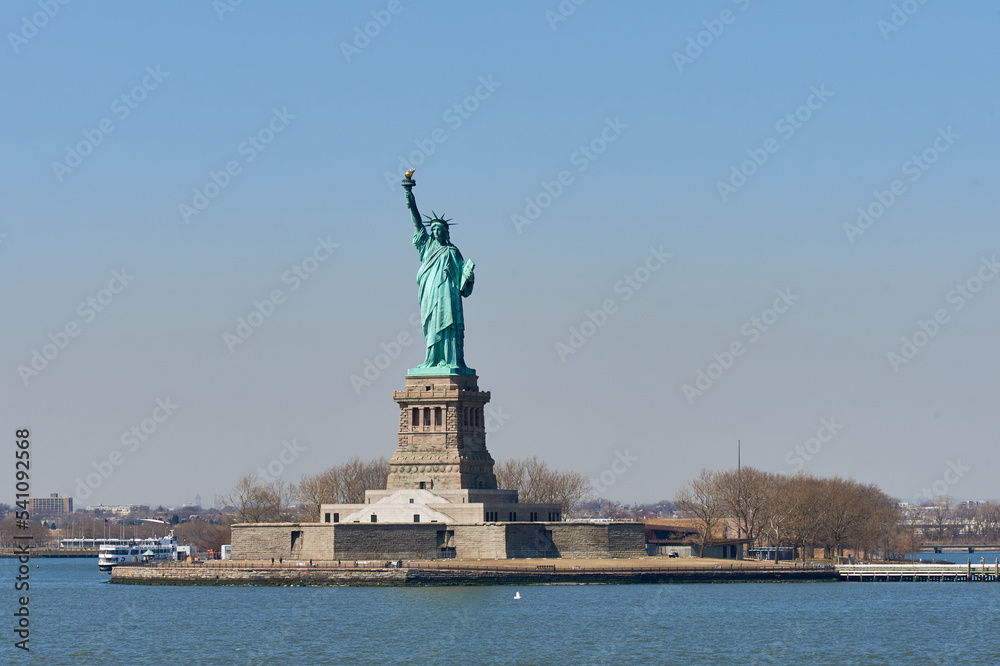 The Statue of Liberty on Liberty Island in New York Harbor.