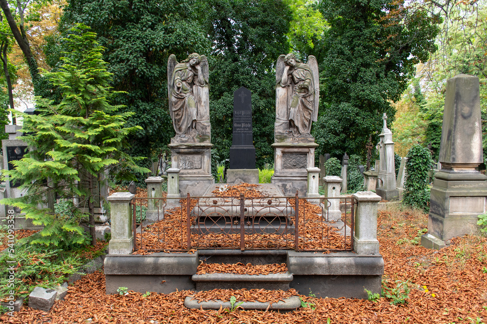 Fototapeta premium Tumba con esculturas en cementerio de Olšany, Praga
