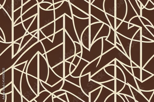Seamless geometric pattern in oriental style with an effect of attrition. Abstract retro 2d illustration texture. Vintage shabby carpet. Lattice graphic design. 2d illustration tiles pattern in brown