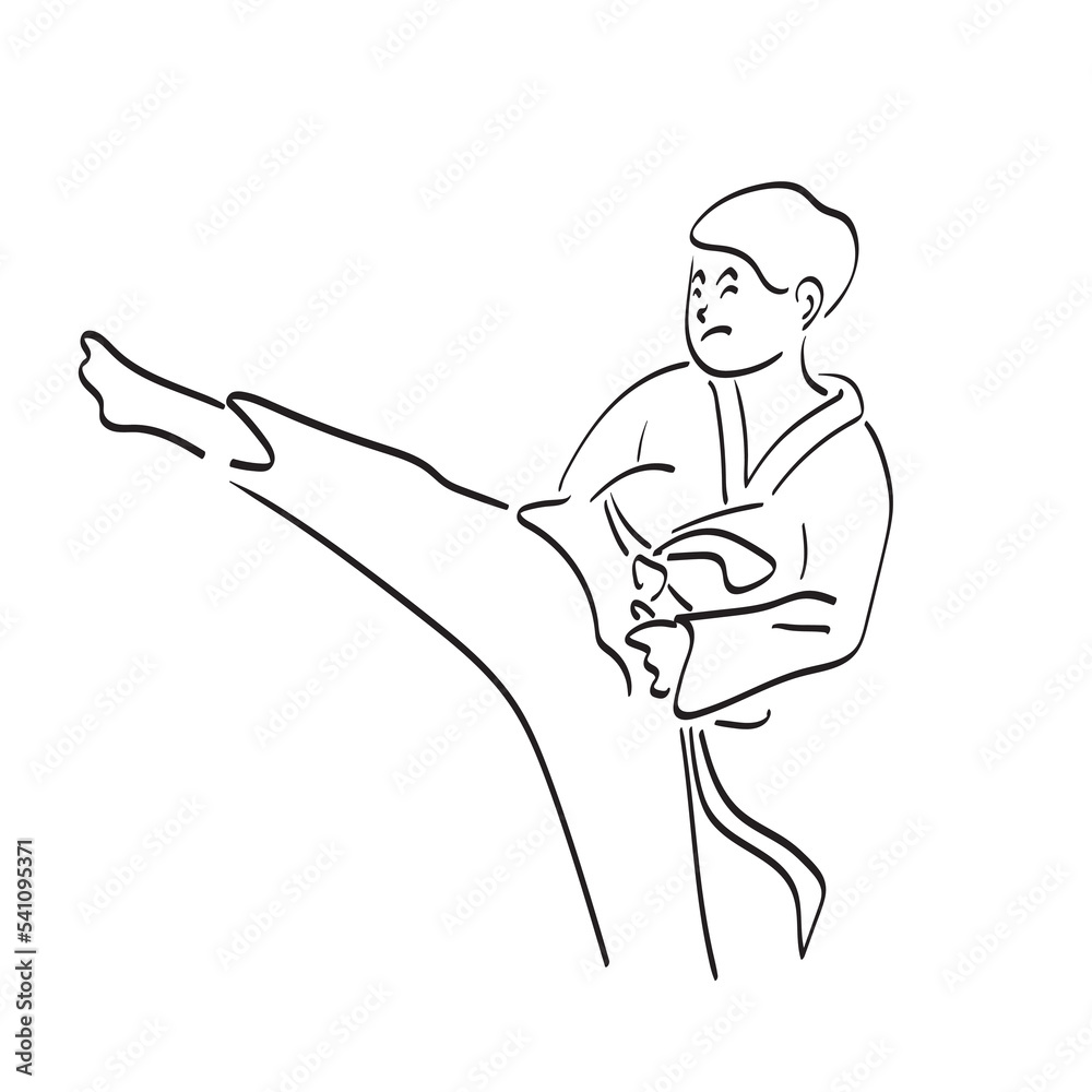 line art boy in karate suit kicking illustration vector hand drawn isolated on white background line art boy in karate suit kicking illustration vector hand drawn isolated on white background