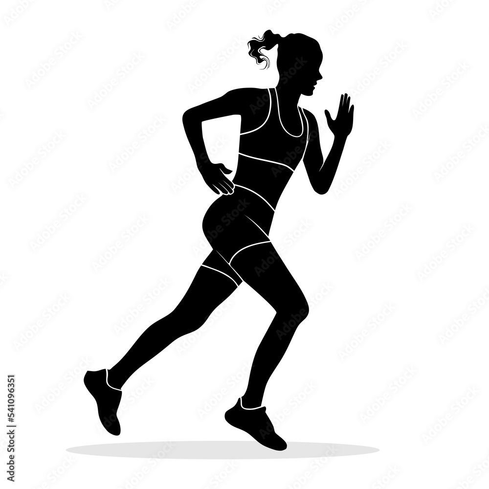 Silhouette of female athlete running. Vector silhouette illustration