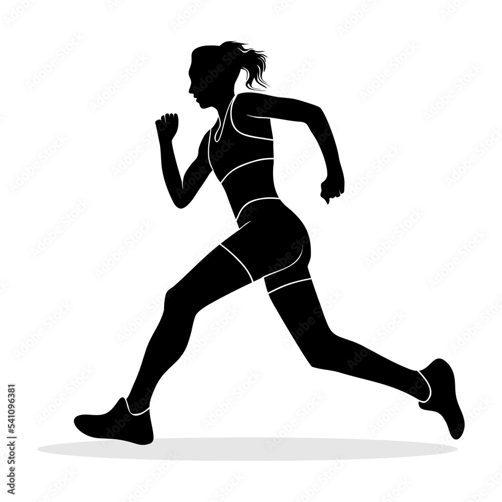Silhouette of running girl. Vector silhouette illustration
