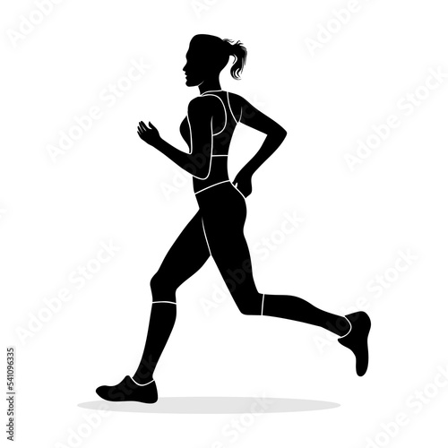 Silhouette of a woman running isolated on a white background. Vector illustration