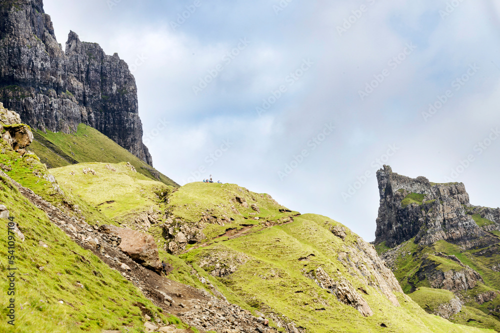 Quraing mountains, panoramic landscape,summer weather,Isle of Skye,Scotland,UK