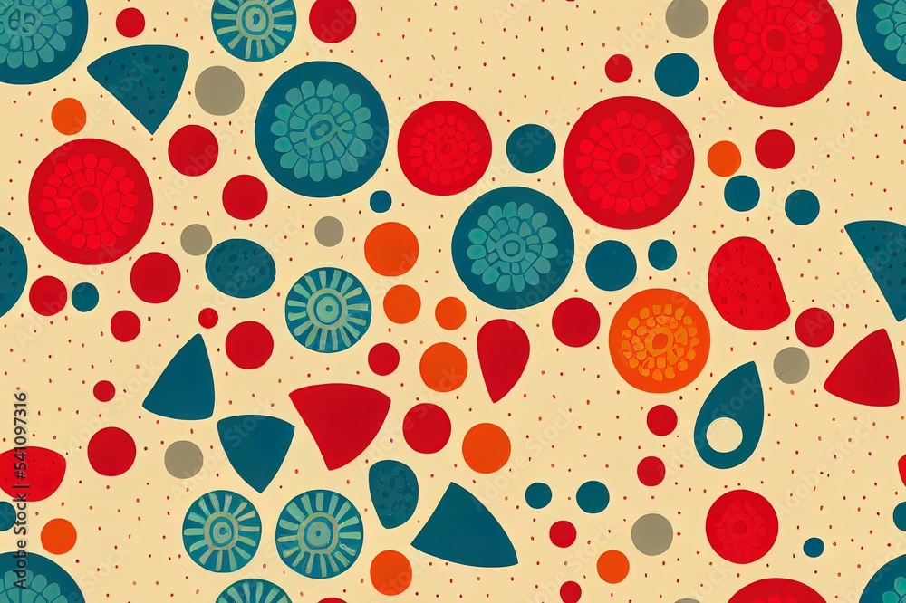 Seamless dotted folk art pattern with shells. Colored bright ethnic ornament. 2d illustration print. Use for wallpaper, pattern fills,textile design. Seamless dotted folk art pattern with shells. Colored bright ethnic ornament. 2d illustration print. Use for wallpaper, pattern fills,textile design.