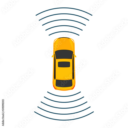 Autonomous car top view futuristic system guidance above. Autonomous car park smart assist icon.