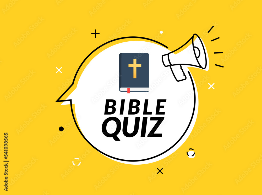 Bible quiz game banner logo icon. Cartoon bible quiz background vector christian prize trivia game.