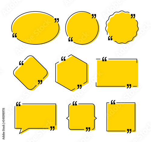 Quote vector bubbles text dialog message comment memo box. Quote bubble template speech frame chat dialogue information
