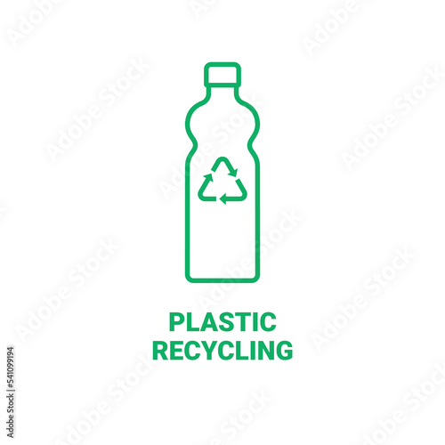 Plastic bottle recycle vector line icon logo. Eco water container waste factory plastic recycle symbol blue material icon.