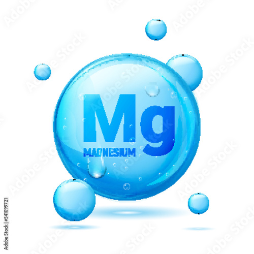 Magnesium supplement b6 vitamin food illustration icon. Mg potassium mineral blue 3d magnesium illustration.