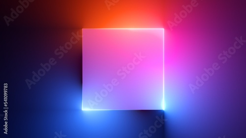 3d render, abstract colorful neon background with square frame. Simple geometric shape, blank banner photo