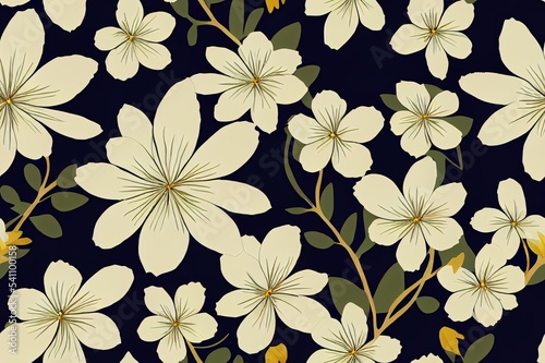 Blooming spring or fall meadow seamless pattern. Plant background for fashion  wallpapers  print. Blue  yellow and white flowers on cream. Liberty style floral. Trendy floral design