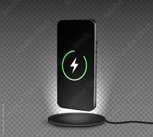 Phone charge. Mobile cell phone charge battery from wireless smart charger. Modern technology, portable fast charger.