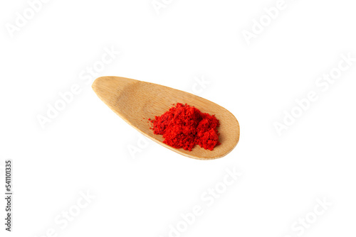 Paprika oleoresin or paprika extract, colouring and flavouring in food products. Food additive E160c. Red pigment powder. Oil-soluble extract from fruits of Capsicum annuum or Capsicum frutescens photo