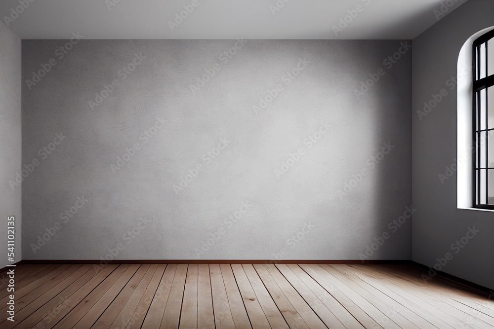 Empty room wall with wood parquet flooring, window, white and gray room, apartment without furniture Empty room wall with wood parquet flooring, window, white and gray room, apartment without furniture