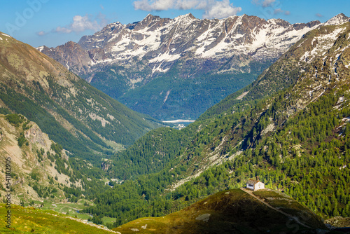 Chapel church above Idyllic Dolomites Alpine landscape, Gran Paradiso, Italy