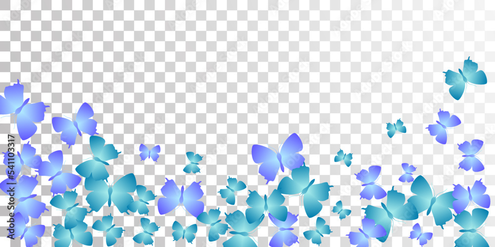 Tropical blue butterflies isolated vector wallpaper. Summer vivid insects. Decorative butterflies isolated baby illustration. Sensitive wings moths patten. Nature creatures.