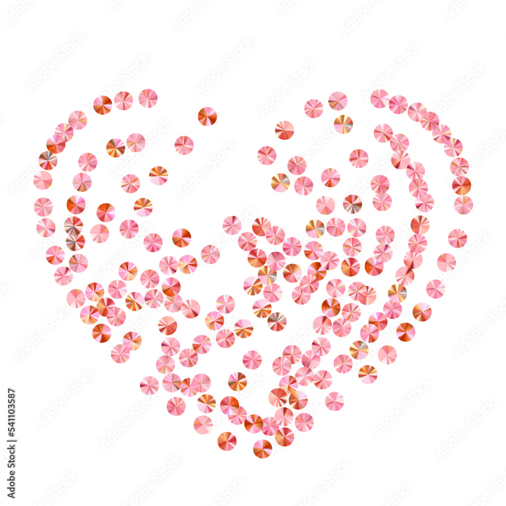 Rose gold sequin confetti scatter vector composition. Valentine's day background design. Circle glossy spangle particles holiday glitter. Romantic love valentine confetti.