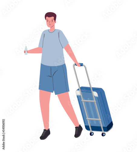 male tourist with suitcase