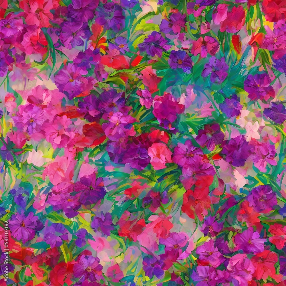 The flowers are blooming and the bees are buzzing. The petals are soft and the colors are vibrant. The sun is shining down on this beautiful illustration.