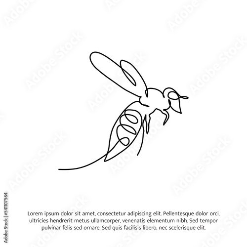 Honey bee one continuous line drawing. Cute decoration hand drawn elements. Vector illustration of minimalistic style on a white background.