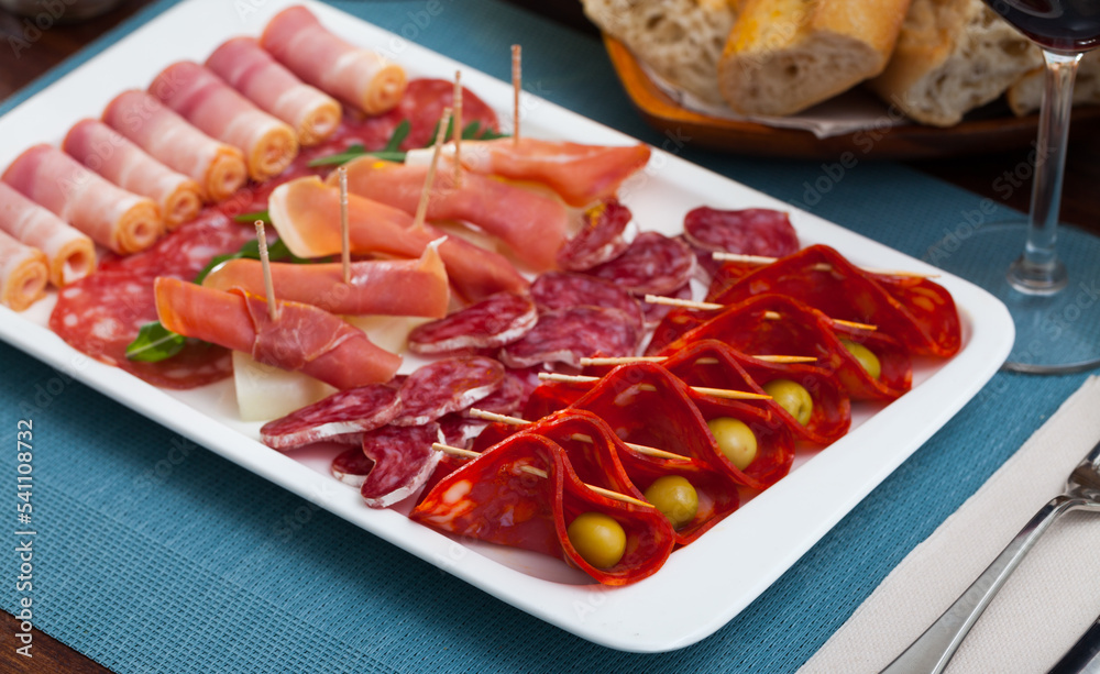 Assorted different types of spanish sausages. High quality photo