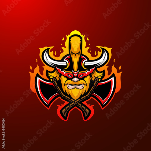 Angry dwarf gaming esport emblem mascot logo. Barbarian with beard vector illustration.