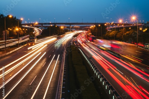 Obraz na płótnie Light Trails in Outer Ring Road, Shanghai, China
