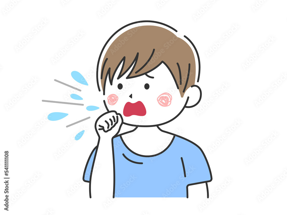 咳をする、私服男性のイラスト 咳をする、私服男性のイラスト
