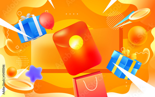 Double eleven, double twelve, online shopping promotion with red envelopes and gift boxes on the background, vector illustration