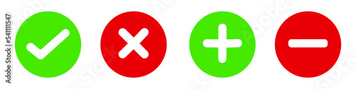 Symbol icons with 4 different shapes. Vector illustration - choice icons. Yes icon, No icon, Plus icon, Minus icon