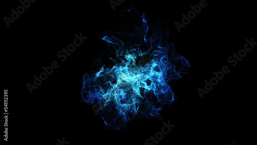 Foto Blue energy plasma spread around center with 3d rendering simulation particle effect