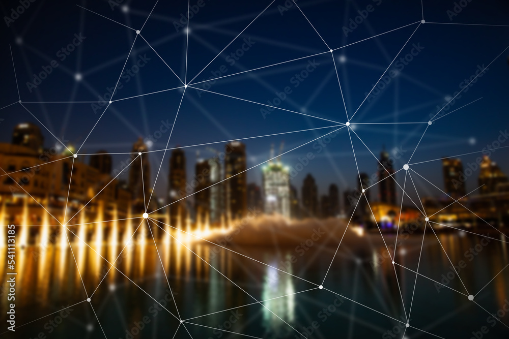 Virtual network and on the background of the night city. Virtual network and on the background of the night city.