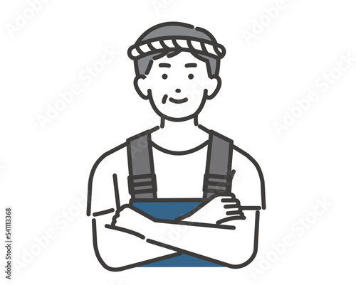 腕組をする漁師（水産業関係）の男性のベクターイラスト素材／海鮮／水揚げ／第一次産業