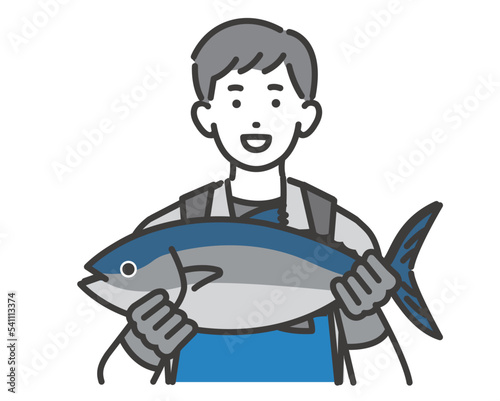 マグロを持つ漁師や水産業関係の男性のベクターイラスト素材／海鮮／水揚げ／第一次産業